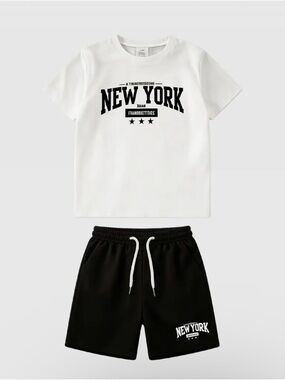 Kids Black and White 'New York' Cotton Shorts - Unbranded